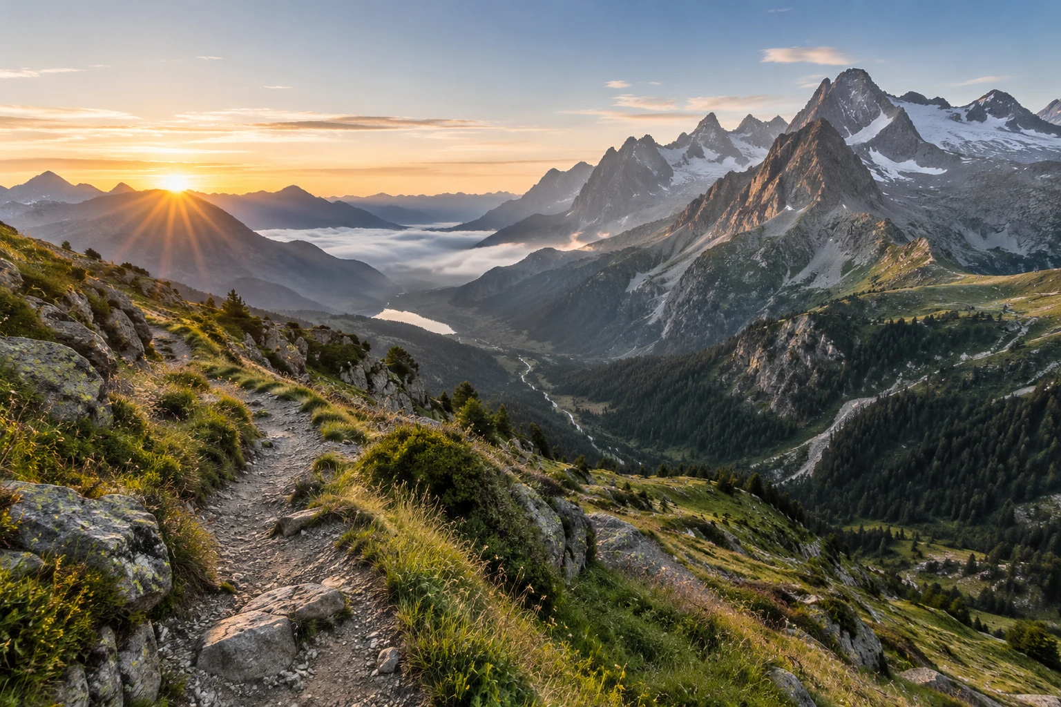 Sentier de randonnée en montagne en France
